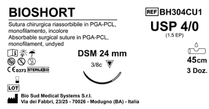 Sutura Bioshort DSM24 USP 4-0  - EP 1.5 45 cm Undyed Box 36 pcs