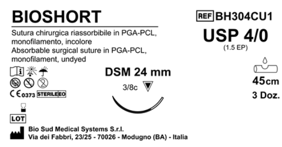 Sutura Bioshort DSM24 USP 4-0  - EP 1.5 45 cm Undyed Box 36 pcs