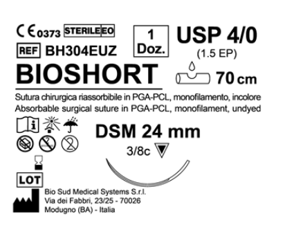 Sutura Bioshort DSM 24 USP 4-0  - EP 1.5 70 cm Undyed Box 12 pcs