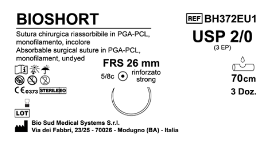 Sutura Bioshort FRS26 USP 2-0 - EP 3 70 cm Undyed Box 36 pcs