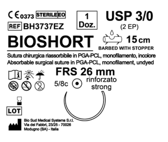 Sutura Bioshort FRS 26 USP 3-0 - EP 2 15 cm Undyed Barbed Box 12 pcs