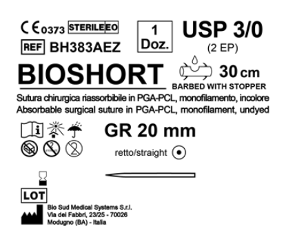 Sutura Bioshort GR 20 USP 3-0 - EP 2 30 cm Undyed Barbed Box 12 pcs