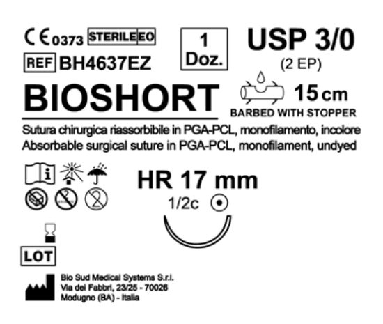 Sutura Bioshort HR 17 USP 3-0 - EP 2 15 cm Undyed Barbed Box 12 pcs