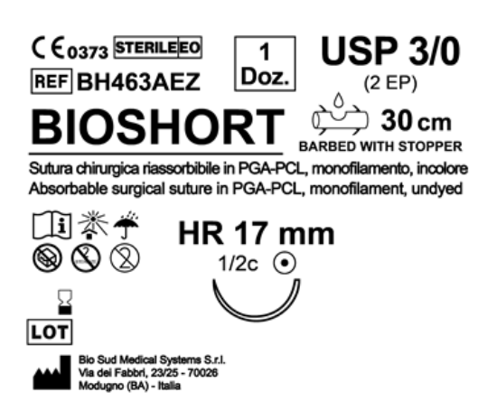 Sutura Bioshort HR 17 USP 3-0 - EP 2 30 cm Undyed Barbed Box 12 pcs