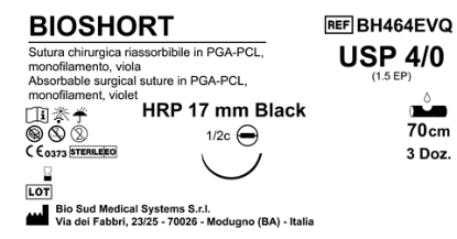 Sutura Bioshort HR17 USP 4-0  - EP 1.5 70 cm Violet Needle Plus Black  Box 36 pcs