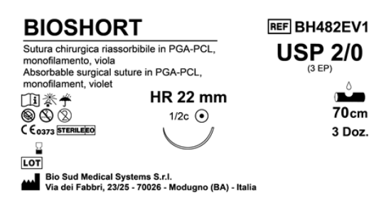 Sutura Bioshort HR22 USP 2-0 - EP 3 70 cm Violet Box 36 pcs