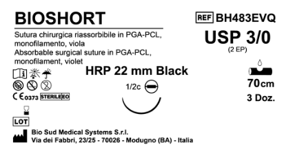 Sutura Bioshort HRP22 USP 3-0 - EP 2 70 cm Violet Needle Plus Black  Box 36 pcs