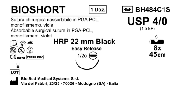 Sutura Bioshort HR 22 USP 4-0  - EP 1.5 45 cm 8 Violet Thr.; needle plus black Easy Release; Box 12 pcs
