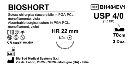 Sutura Bioshort HR22 USP 4-0  - EP 1.5 70 cm Violet Box 36 pcs