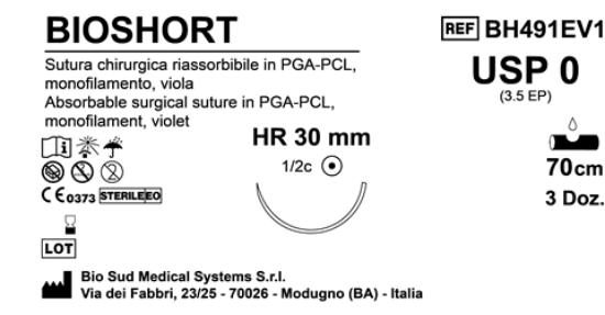 Sutura Bioshort HR30 USP 0 - EP 3.5 70 cm Violet Box 36 pcs