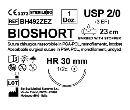 Sutura Bioshort HR 30 USP 2-0 - EP 3 23 cm Undyed Barbed Box 12 pcs