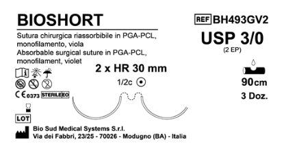 Sutura Bioshort HR30 USP 3-0 - EP 2 90 cm Violet Double Armed  Box 36 pcs