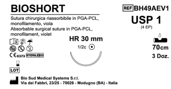 Sutura Bioshort HR30 USP 1 - EP 4 70 cm Violet Box 36 pcs