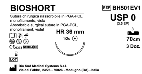 Sutura Bioshort HR36 USP 0 - EP 3.5 70 cm Violet Box 36 pcs