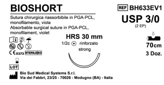 Sutura Bioshort HRS 30 USP 3-0 - EP 2 70 cm Violet Box 36 pcs