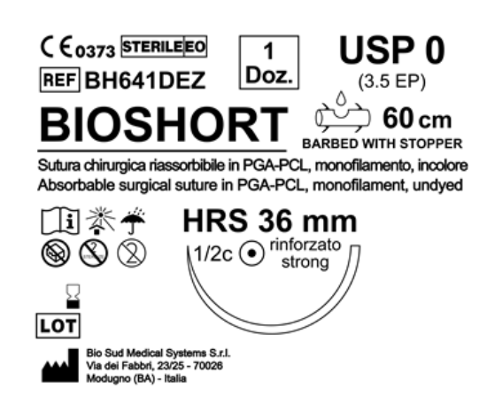 Sutura Bioshort HRS 36 USP 0 - EP 3.5 30 cm Undyed Barbed Box 12 pcs