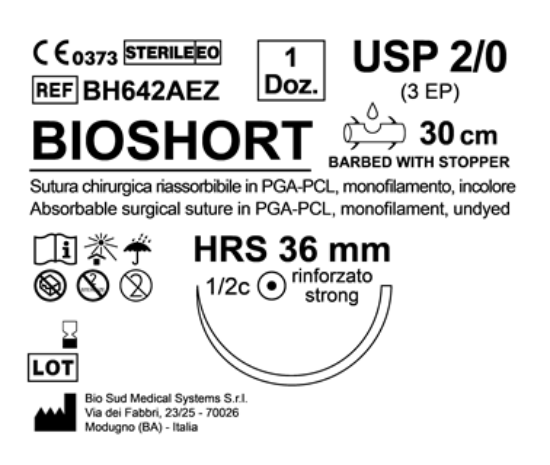 Sutura Bioshort HRS 36 USP 2-0 - EP 3 30 cm Undyed Barbed Box 12 pcs