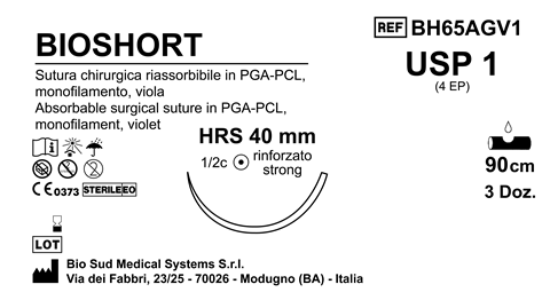 Sutura Bioshort HRS40 USP 1 - EP 4 90 cm Violet Box 36 pcs
