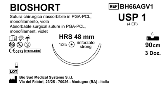 Sutura Bioshort HRS48 USP 1 - EP 4 90 cm Violet Box 36 pcs