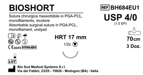 Sutura Bioshort HRT 17 USP 4-0  - EP 1.5 70 cm Undyed Box 36 pcs