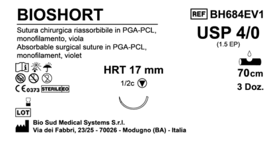 Sutura Bioshort HRT17 USP 4-0  - EP 1.5 70 cm Violet Box 36 pcs