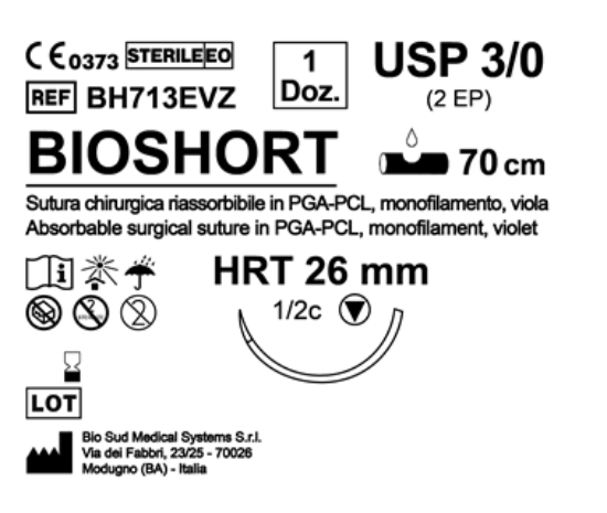 Sutura Bioshort HRT 26 USP 3-0 - EP 2 70 cm Violet Box 12 pcs