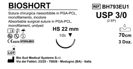 Sutura Bioshort HS22 USP 3-0 - EP 2 70 cm Undyed Box 36 pcs