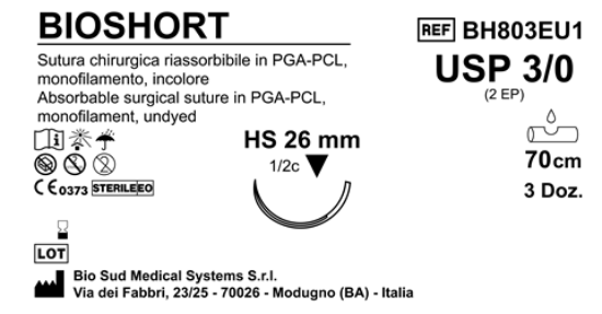 Sutura Bioshort HS26 USP 3-0 - EP 2 70 cm Undyed Box 36 pcs
