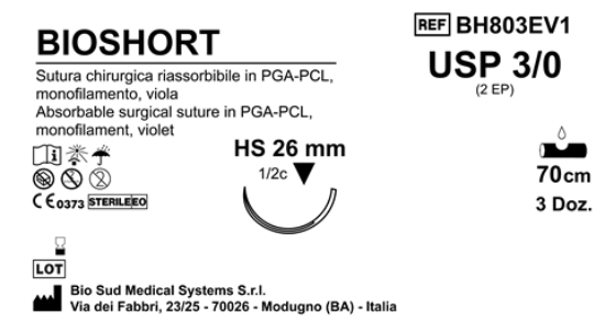 Sutura Bioshort HS26 USP 3-0 - EP 2 70 cm Violet Box 36 pcs
