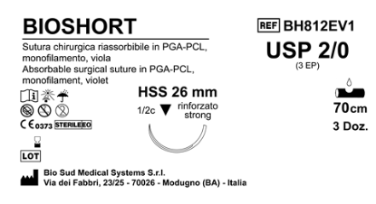 Sutura Bioshort HSS26 USP 2-0 - EP 3 70 cm Violet Box 36 pcs