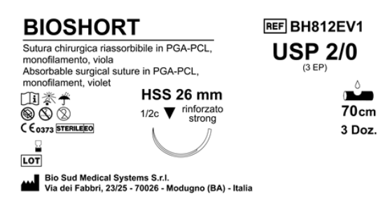 Sutura Bioshort HSS26 USP 2-0 - EP 3 70 cm Violet Box 36 pcs