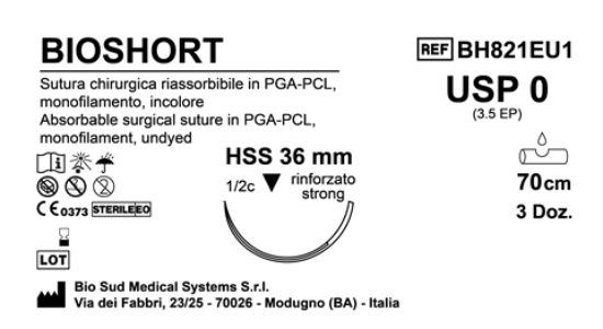 Sutura Bioshort HSS36 USP 0 - EP 3.5 70 cm Undyed Box 36 pcs