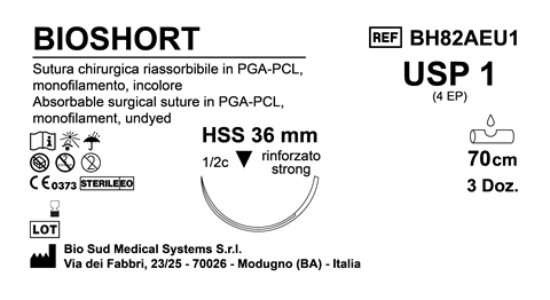 Sutura Bioshort HSS 36 USP 1 - EP 4 70 cm Undyed Box 36 pcs
