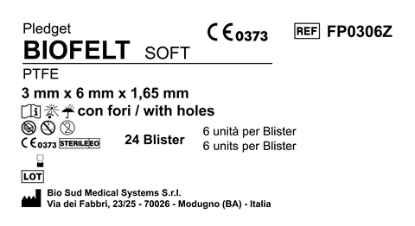 Biofelt PTFE 3 mm x 6 mm Soft w/hole 6 pcs x Blister  Box 24 Blisters