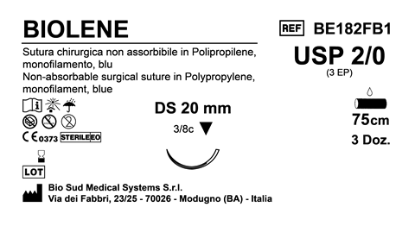 Sutura Biolene DS 20 USP 2-0 - EP 3 75 cm Blue Box 36 pcs