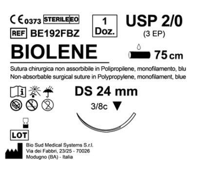 Sutura Biolene DS 24 USP 2-0 - EP 3 75 cm Blue Box 12 pcs