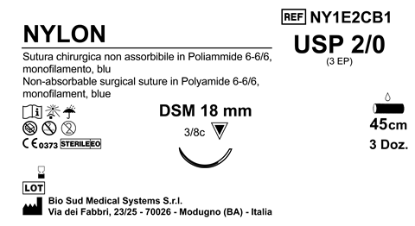 Sutura Nylon DSM 18 USP 2-0 - EP 3 45 cm Blue Box 36 pcs