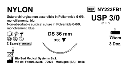 Sutura Nylon DS36 USP 3-0 - EP 2 75 cm Blue Box 36 pcs