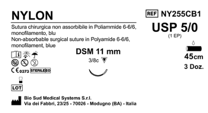 Sutura Nylon DSM 11 USP 5-0 - EP 1 45 cm Blue Box 36 pcs