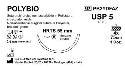 Sutura Polybio HRTS 55 USP 5 75 cm 4 threads Green Box 12 pcs