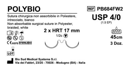 Sutura Polybio HRT17 USP 4-0  - EP 1.5 75 cm White Double Armed  Box 36 pcs