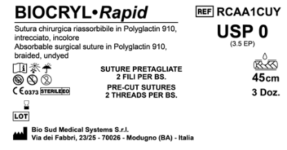 Sutura Biocryl Rapid Precutted USP 0 - EP 3.5 45 cm Undyed Bs. 36 x 2 threads