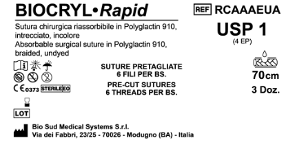 Sutura Biocryl Rapid Precutted USP 1 - EP 4 70 cm Undyed Bs. 36 x 6 threads