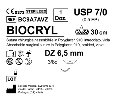 Sutura Biocryl DZ 6,5 USP 7-0 - EP 0.5 30 cm Violet Box 12 pcs