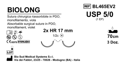 Sutura Biolong HR17 USP 5-0 - EP 1 70 cm Violet Double Armed  Box 36 pcs
