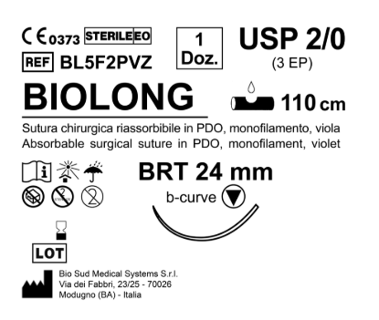Sutura Biolong BRT 24 USP 2-0 - EP 3 110 cm Violet Box 12 pcs