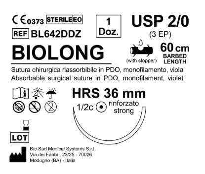 Sutura Biolong HRS 36 USP 2-0 - EP 3 60 cm Violet Barbed Box 12 pcs