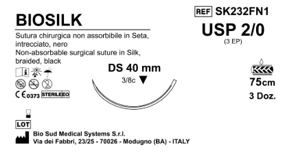Sutura Biosilk DS40 USP 2-0 - EP 3 75 cm Black Box 36 pcs